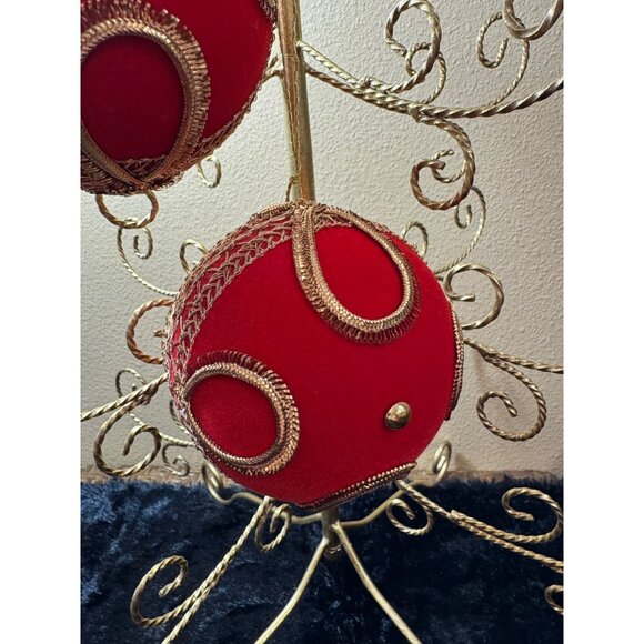 Vintage West Germany Koestel Christmas Ornaments 5 " BALL Red Velvet Gold Set - Picture 3 of 11